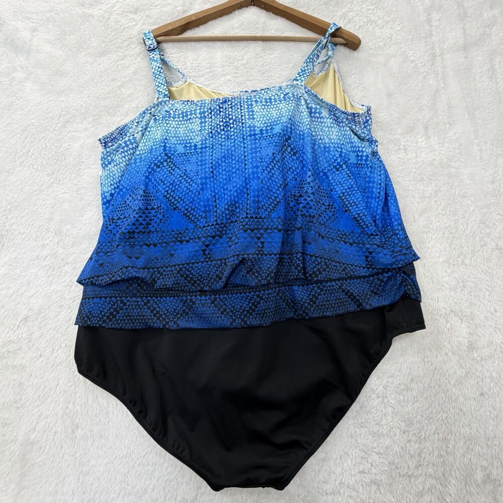 Swimsuits for All Loop Blouson One Piece Swimsuit Size 26 Blue Geometric NWT - Picture 10 of 15